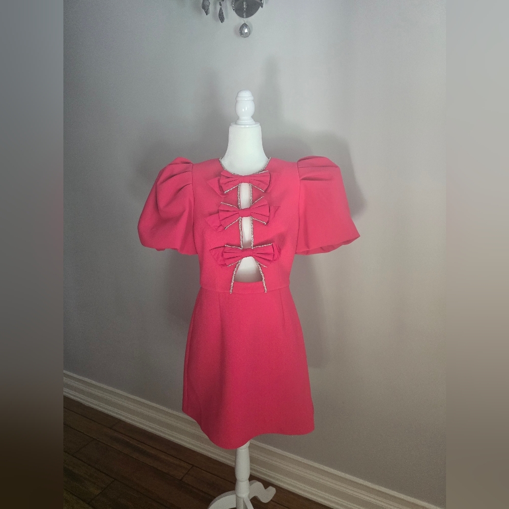 Rebecca Vallance Pink Puff Sleeve Mini Dress